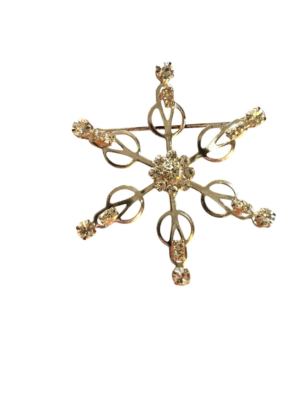 Vintage Silver Tone Rhinestone Snowflake Brooch | Mid Century Atomic Starburst